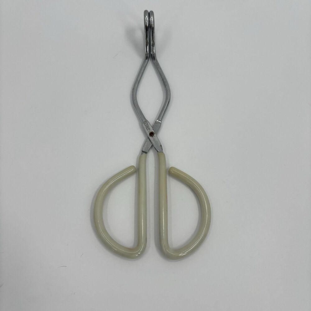 Vintage Scissor Style Tongs  Ivory Vinyl Rubber Coated Handles Hot Dog Grabber - Picture 2 of 12